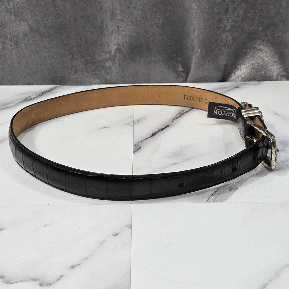 Brighton Belt Womens S 28 Black Croco Embossed Leather Silver Charms Classic